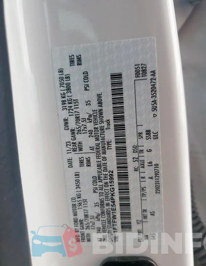 1FTFW1E54PKG15992 Photo# 12