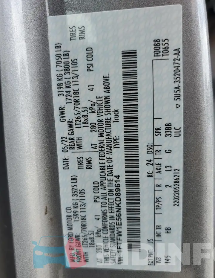 1FTFW1E56NKD89614 Photo# 13