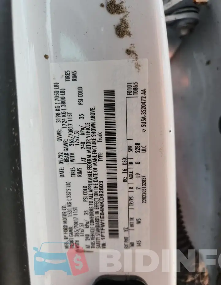 1FTFW1E84NKD82803 Photo# 12