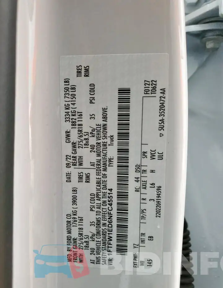 1FTFW1ED6NFC45514 Photo# 12