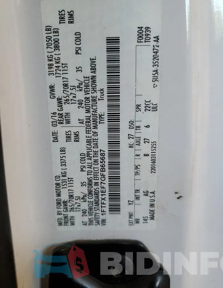 1FTFX1EF7GFB65687 Photo# 13