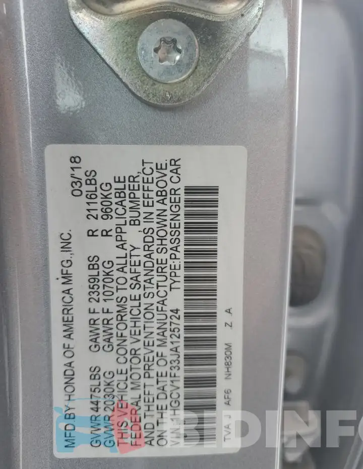 1HGCV1F33JA125724 Photo# 12