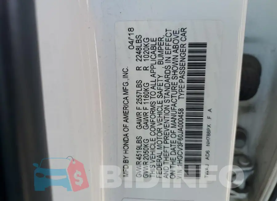 1HGCV3F60JA000458 Photo# 13