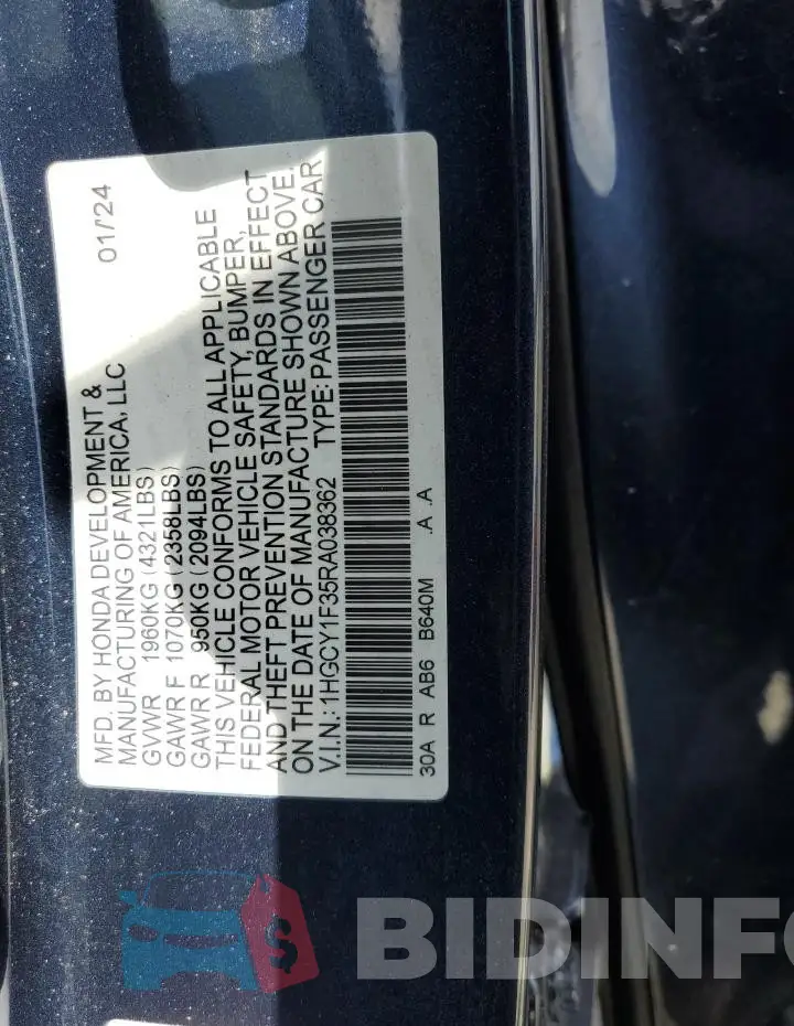 1HGCY1F35RA038362 Photo# 12
