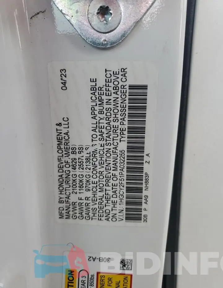 1HGCY2F51PA032255 Photo# 13