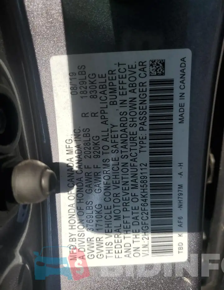 2HGFC2F64KH589112 Photo# 13