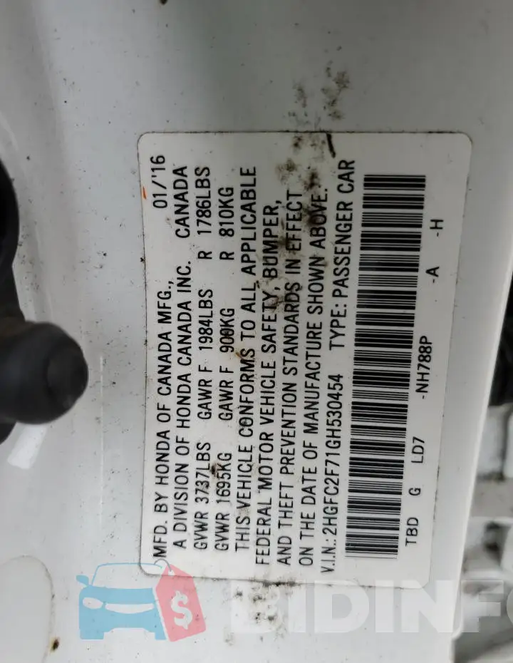 2HGFC2F71GH530454 Photo# 14
