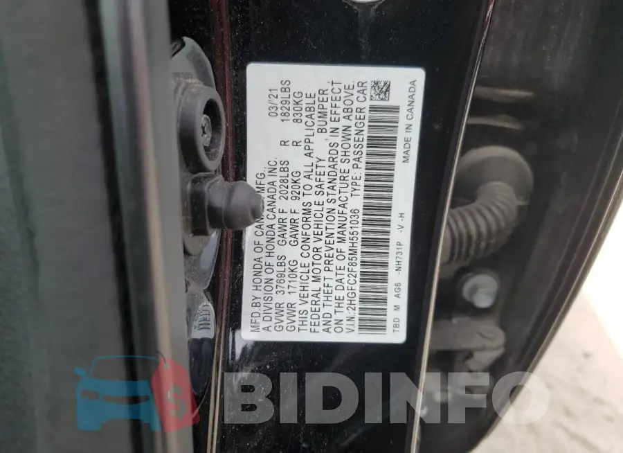 2HGFC2F85MH551036 Photo# 12
