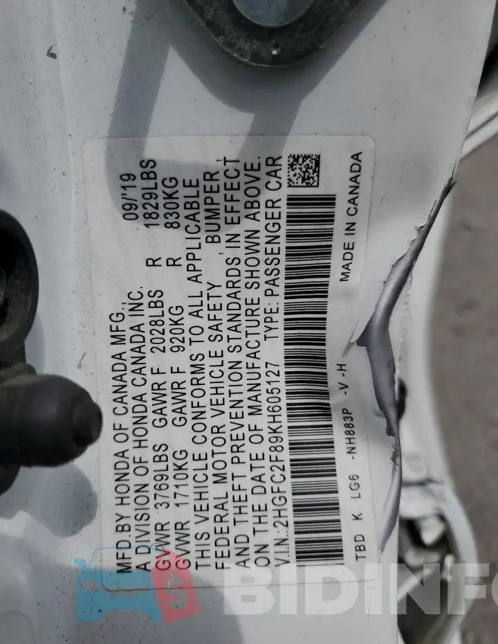 2HGFC2F89KH605127 Photo# 12