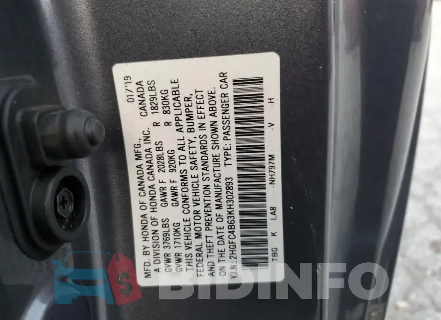 2HGFC4B63KH302893 Photo# 12