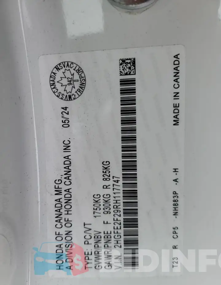 2HGFE2F29RH117747 Photo# 13