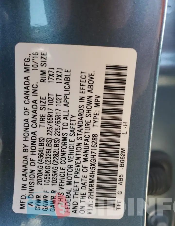 2HKRM4H5XGH716288 Photo# 13