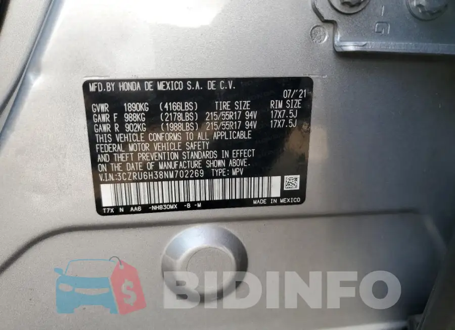 3CZRU6H38NM702269 Photo# 13