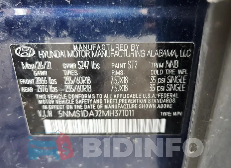 5NMS1DAJ2MH371011 Photo# 13
