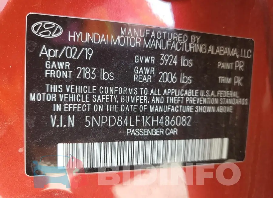 5NPD84LF1KH486082 Photo# 12