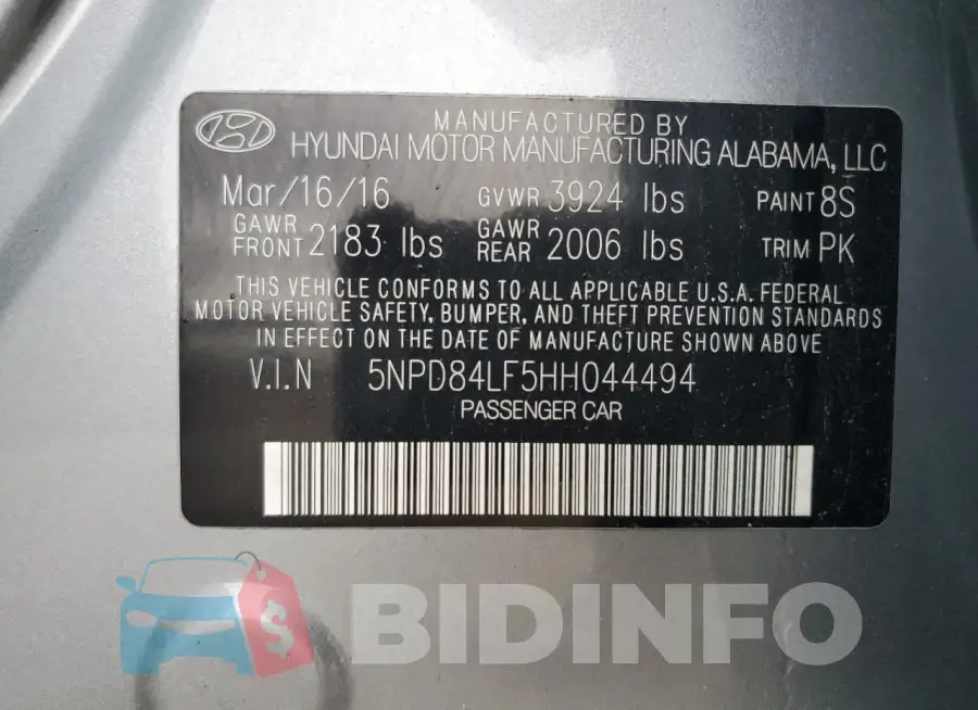 5NPD84LF5HH044494 Photo# 12