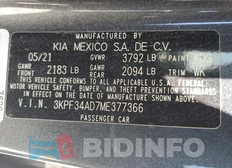 3KPF34AD7ME377366 Photo# 12