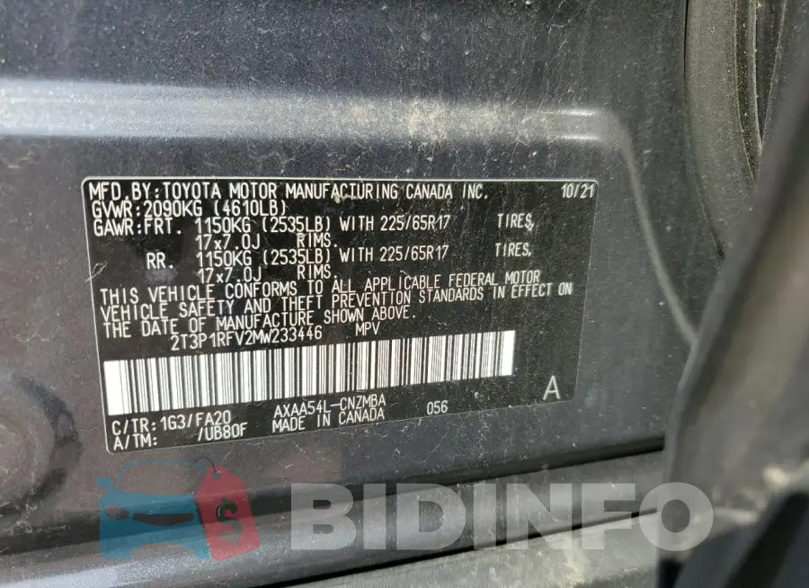 2T3P1RFV2MW233446 Photo# 14