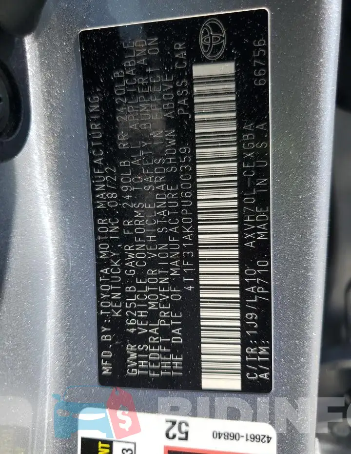 4T1F31AK0PU600359 Photo# 12