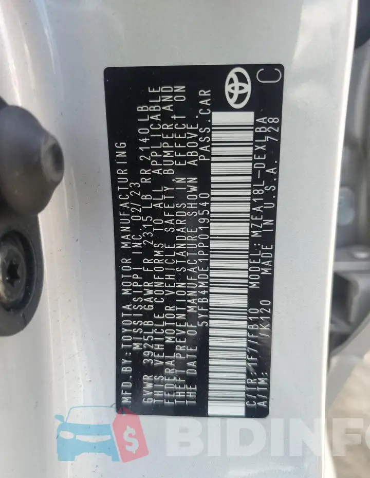 5YFB4MDE1PP019540 Photo# 12