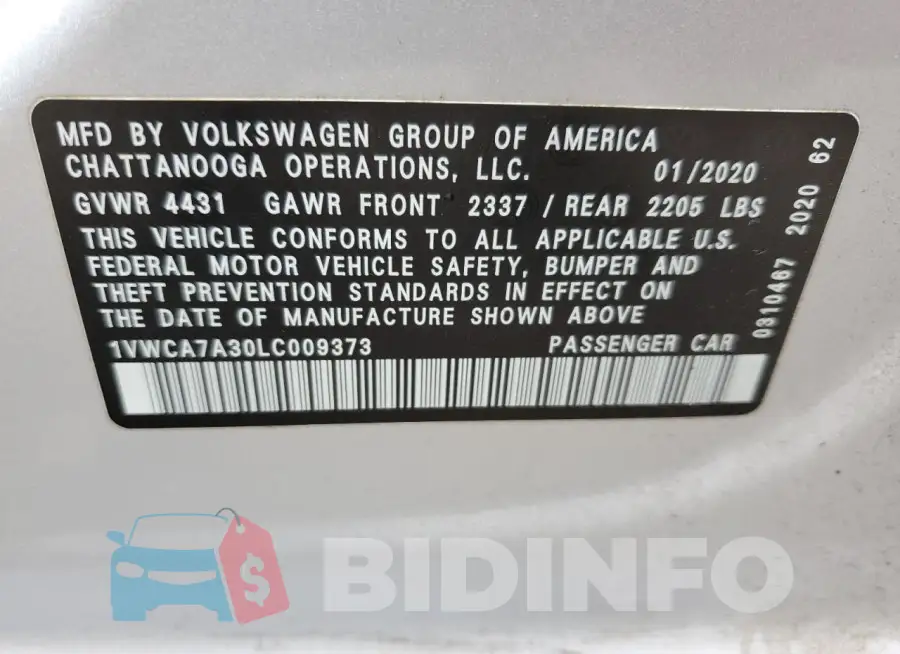 1VWCA7A30LC009373 Photo# 13