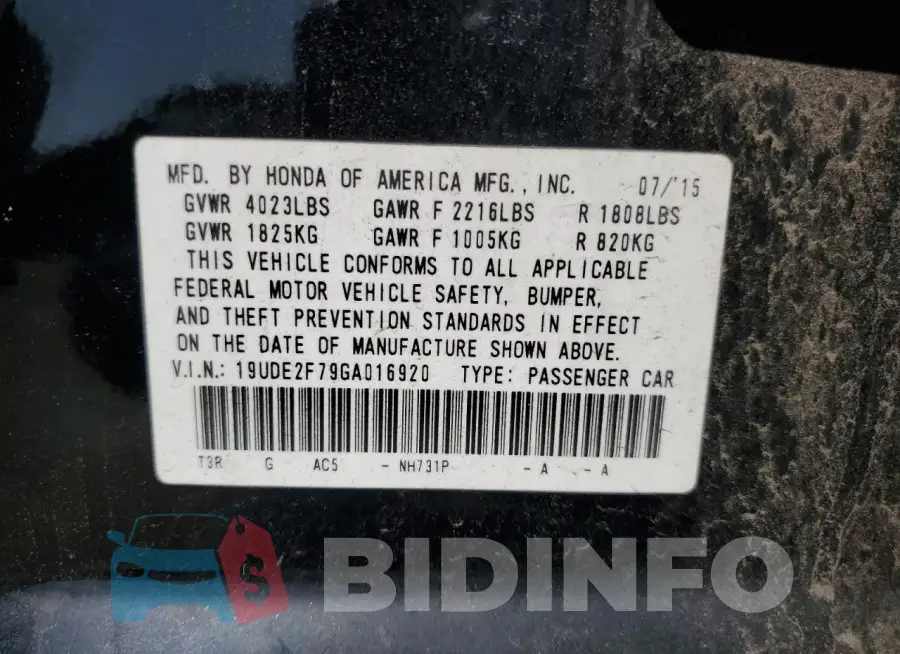 19UDE2F79GA016920 Photo# 12