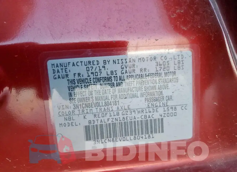 3N1CN8EV0LL804181 Photo# 12