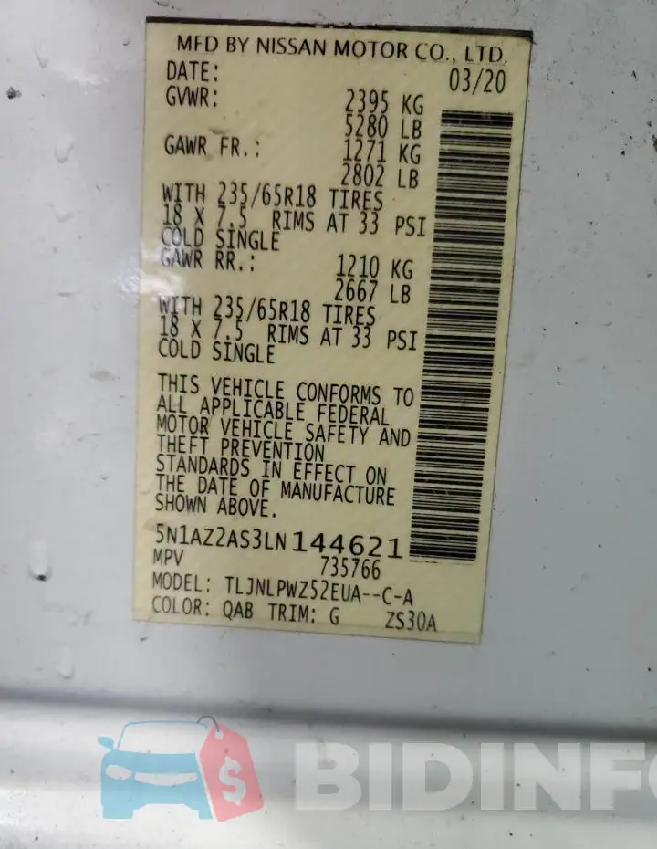 5N1AZ2AS3LN144621 Photo# 14