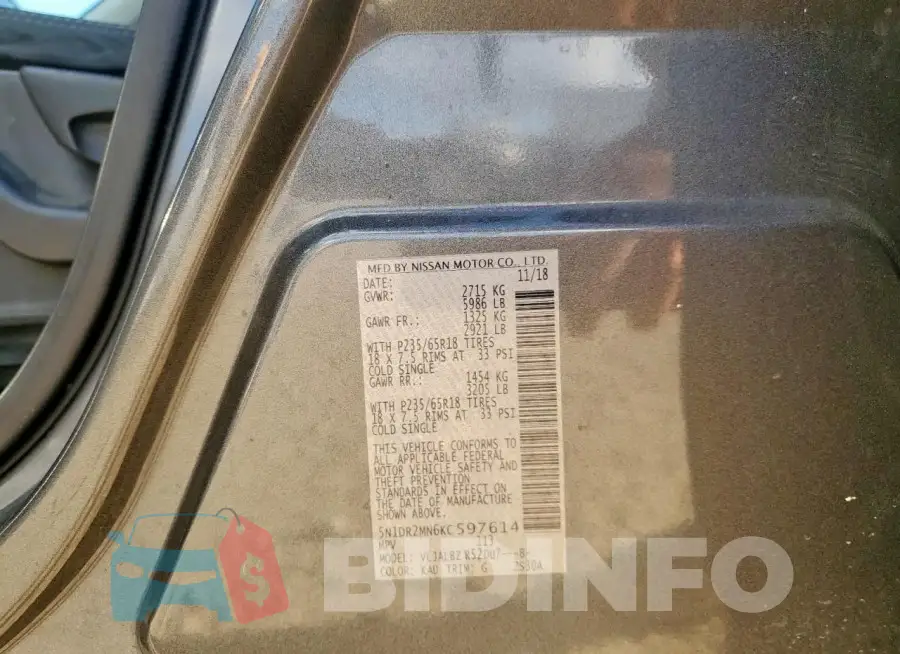 5N1DR2MN6KC597614 Photo# 13