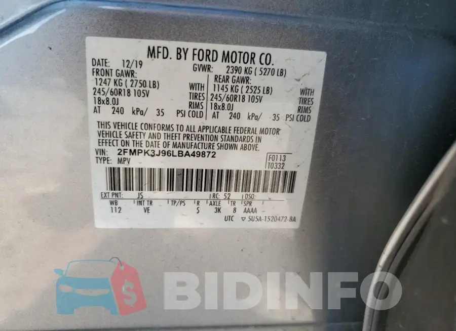 2FMPK3J96LBA49872 Photo# 13