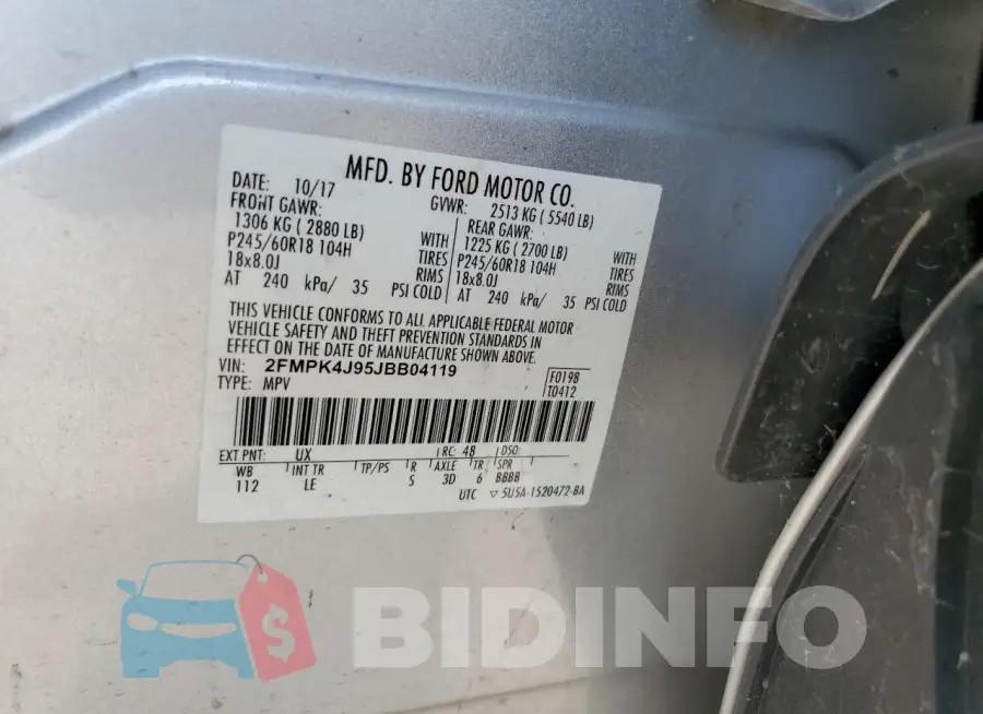 2FMPK4J95JBB04119 Photo# 12