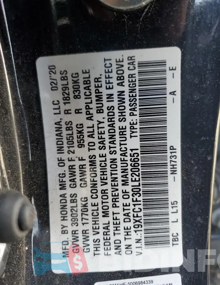 19XFC1F30LE206651 Photo# 12