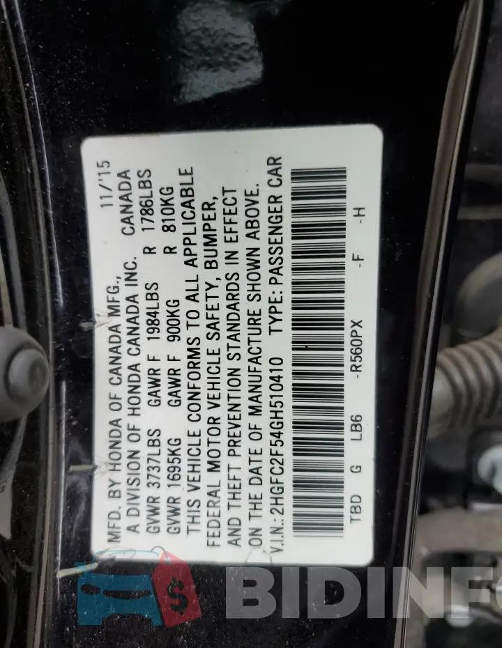 2HGFC2F54GH510410 Photo# 12