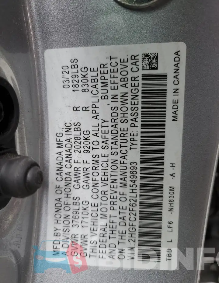 2HGFC2F62LH549693 Photo# 13