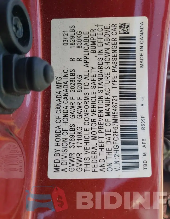 2HGFC2F67MH548721 Photo# 13