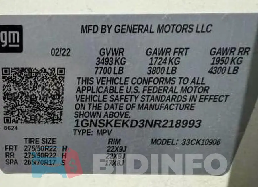 1GNSKEKD3NR218993 Photo# 10