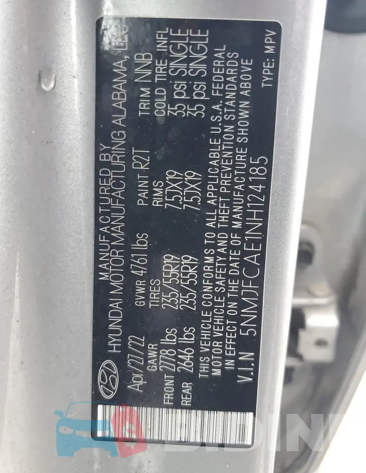 5NMJFCAE1NH124185 Photo# 13