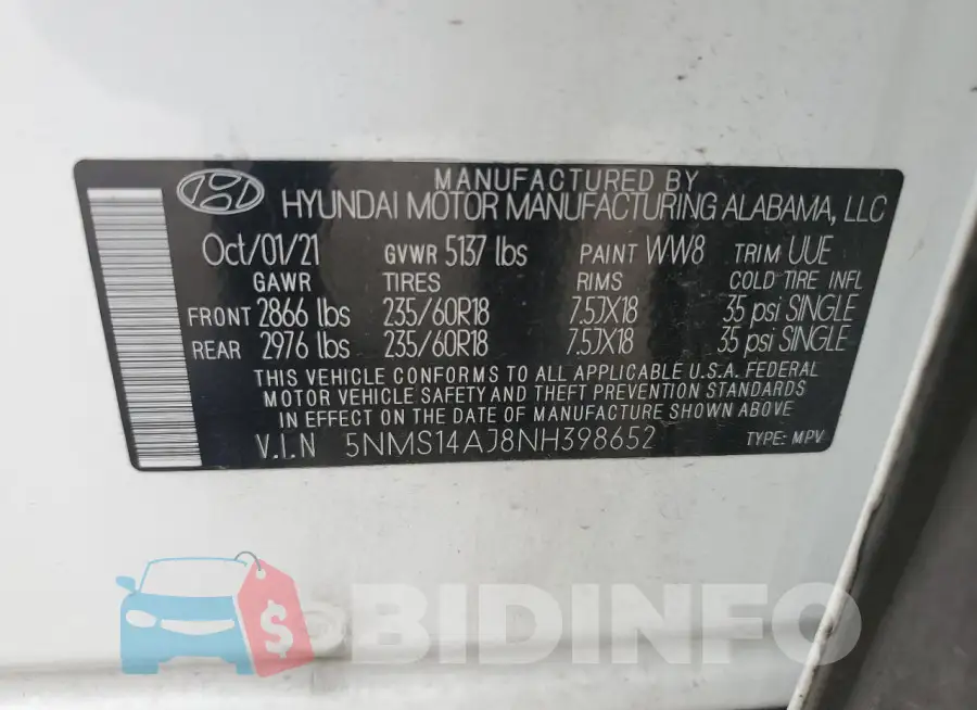 5NMS14AJ8NH398652 Photo# 14