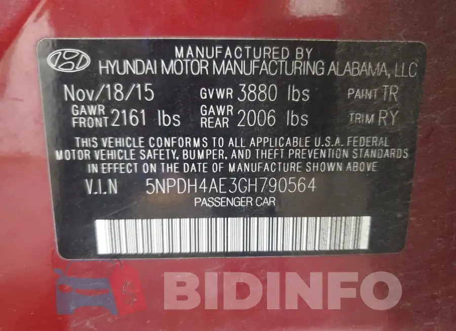 5NPDH4AE3GH790564 Photo# 12