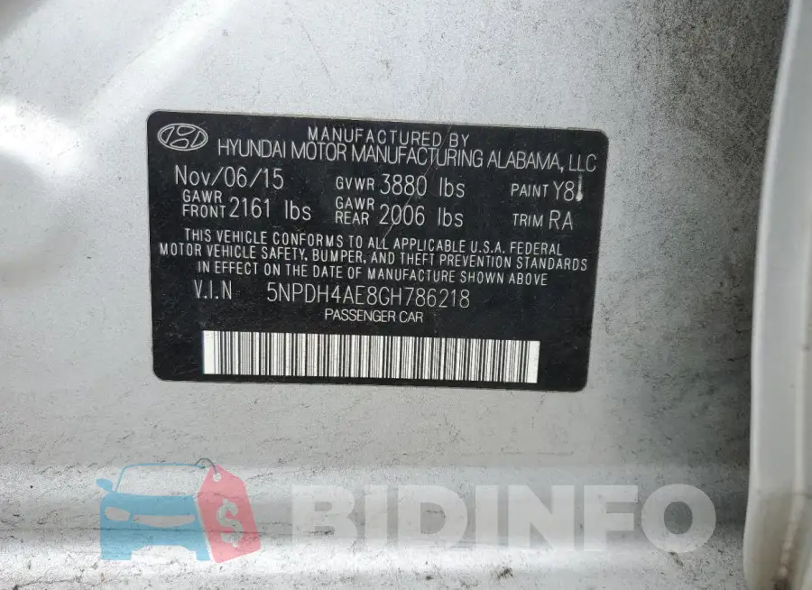 5NPDH4AE8GH786218 Photo# 12