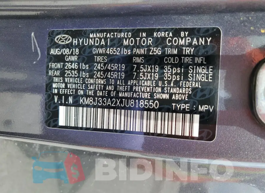 KM8J33A2XJU818550 Photo# 13