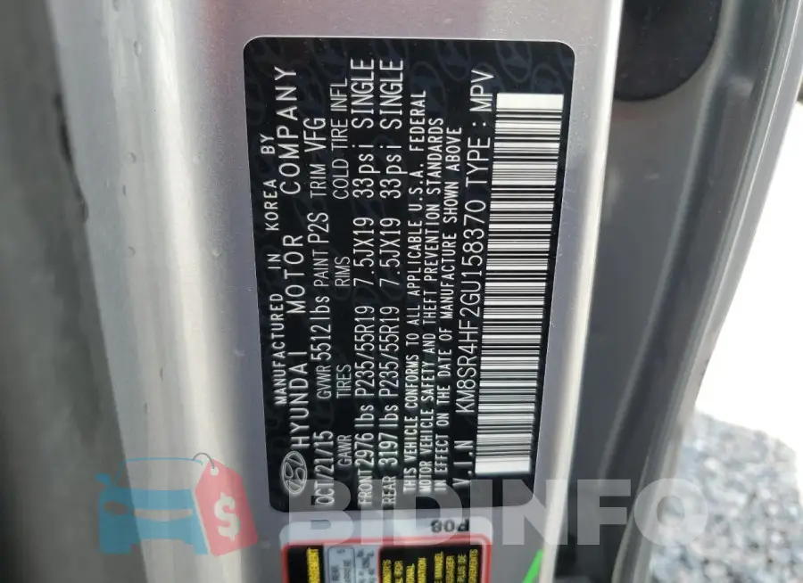 KM8SR4HF2GU158370 Photo# 13