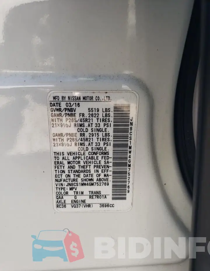 JN8CS1MW4GM752769 Photo# 13