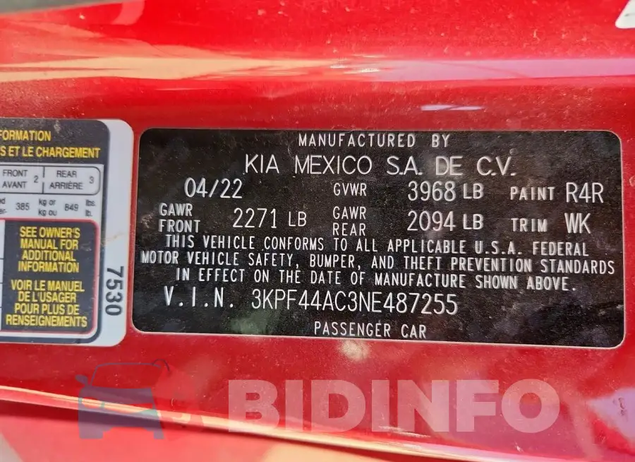 3KPF44AC3NE487255 Photo# 12