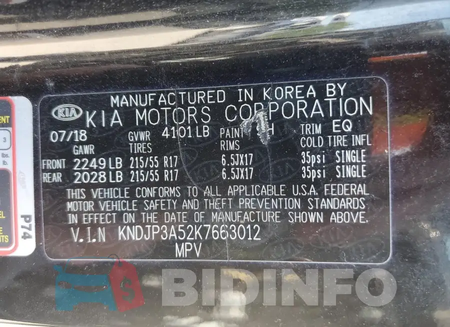 KNDJP3A52K7663012 Photo# 13