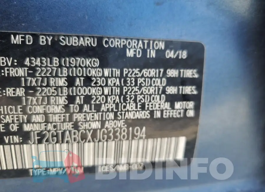 JF2GTABCXJG338194 Photo# 13