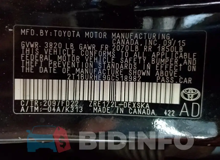 2T1BURHE9GC518982 Photo# 12
