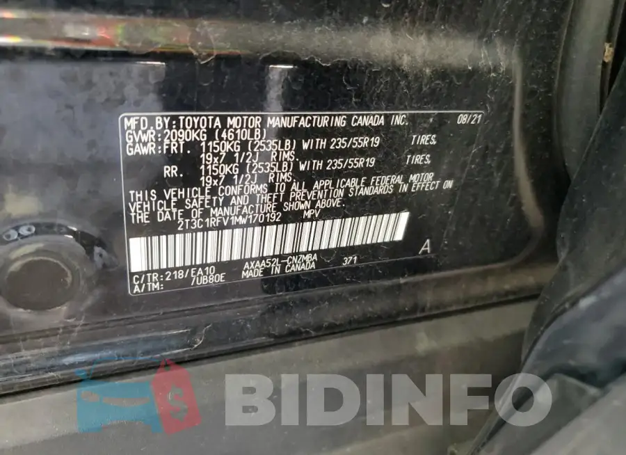2T3C1RFV1MW170192 Photo# 14