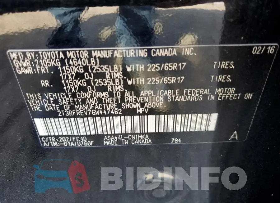 2T3RFREV7GW447462 Photo# 13