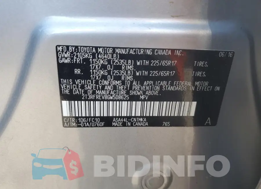 2T3RFREV8GW508625 Photo# 13